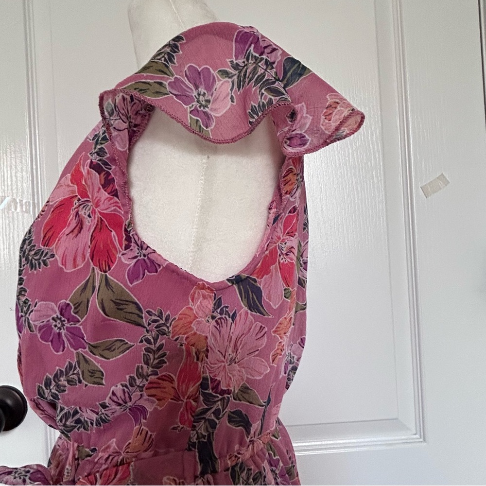 Floral Faux Wrap Maxi Dress Flutter Sleeve Boho Romantic Soft Pink Extra Small - Picture 8 of 16
